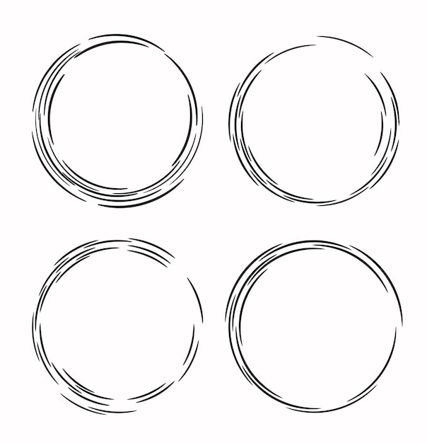 Vetor círculos esboçados irregulares conjunto vetorial de quadros redondos doodle