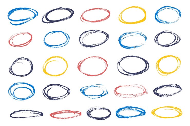 Vetor círculos ovais desenhados à mão com lápis e lápis de cor grunge ovais e círculos para realçar