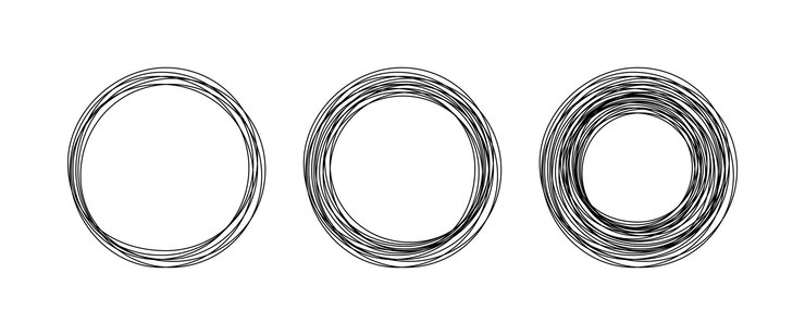 Vetor círculos pretos de desenho contínuo de uma linha quadros de esboço circulares redondos e contorno de caneta de bolha de fala com espaço vazio dentro de fundo branco transparente doodle ilustração vetorial