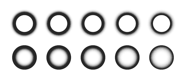 Círculos texturizados granulados de gradiente de ruído preto de várias densidades de intensidade