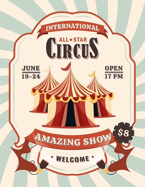 Circus circus show bandeira de pôster de circo ilustração em vetor de um convite de circo