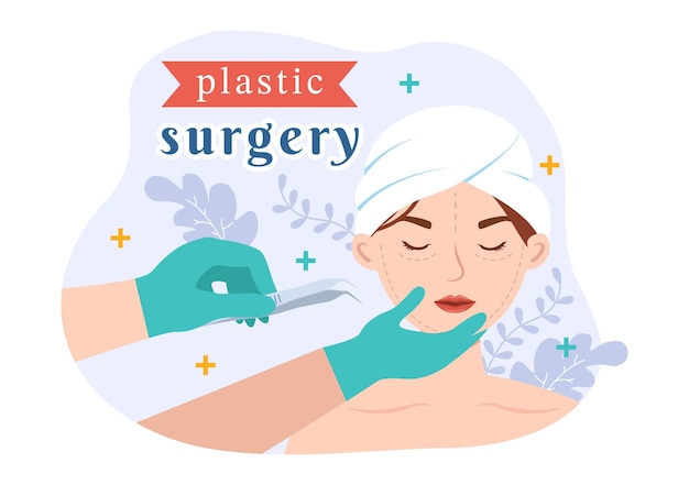 Vetor cirurgia plástica ilustração de uma operação cirúrgica médica no corpo ou na face, como esperado
