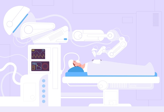 Cirurgia robótica robô médico cirúrgico para operar pessoas robótica biomédica máquina cirurgião dispositivo tratamento saúde equipamentos de operação médica esplêndida ilustração vetorial