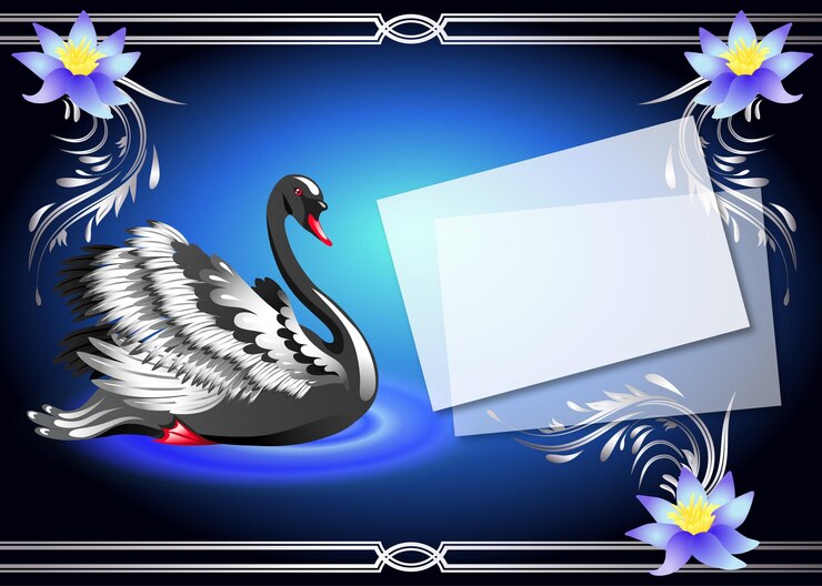 Vetor cisne negro sobre fundo azul e papel para o seu texto