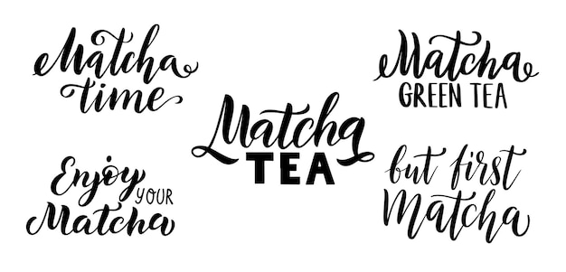 Citação de chá verde matcha isolada no fundo branco. ilustração do vetor de caligrafia.