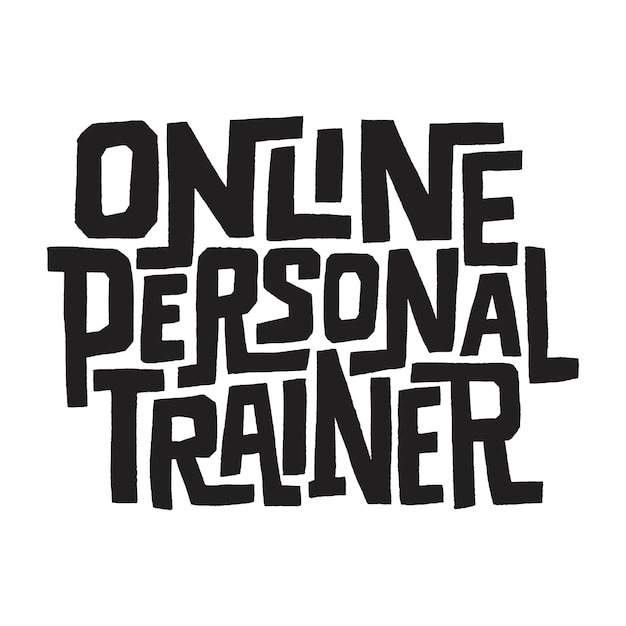 Citação de letras desenhadas à mão citação de personal trainer on-line de treinamento na web com um treinador virtual