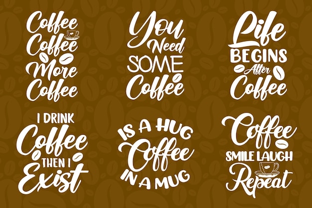 Citações de letras de café definidas para camiseta e mercadoria