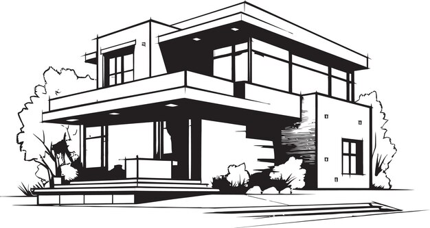 Vetor cityline mansion sketch elegance villa icon em bold black stylish cityscape residence villa outline em