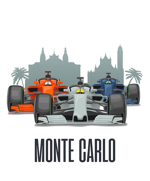 Cityline monte carlo e três carros de corrida no grand prix monaco