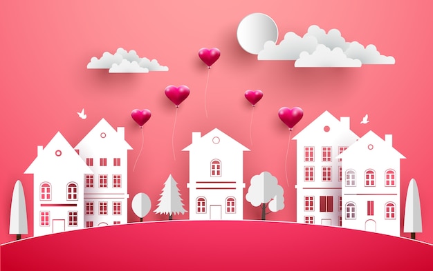 Vetor cityscape valentine background