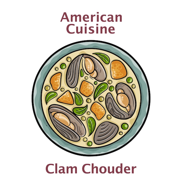 Vetor clam chowder cozinha americana new england clam chowder sopa closeup