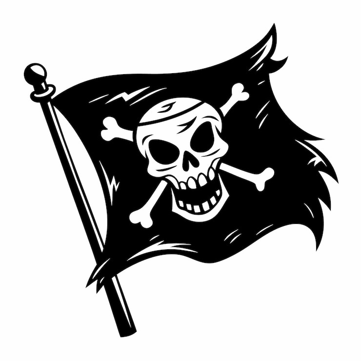 Vetor clássica bandeira pirata jolly roger com ilustração de crânio e ossos cruzados