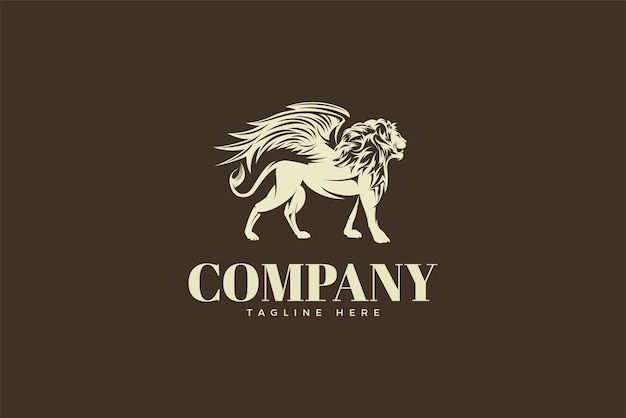 Clássico do logotipo do leão com ilustração de detalhes de cor única