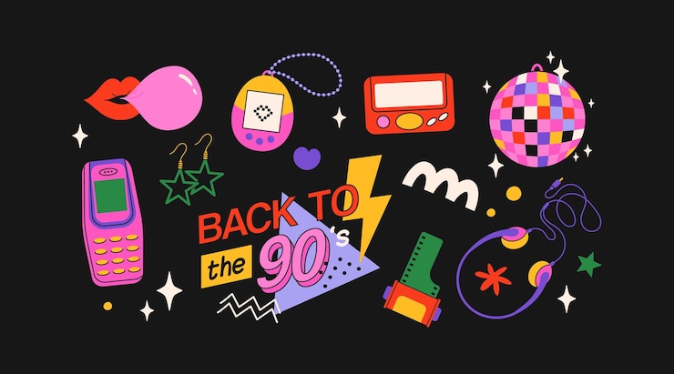 Vetor clássicos dos anos 80 de volta aos elementos dos anos 90 em estilo plano moderno vector de conjunto de adesivos desenhados à mão