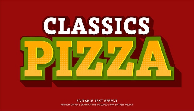 Vetor clássicos pizza comida italiana editável modelo de efeito de texto 3d tipografia em negrito e estilo abstrato
