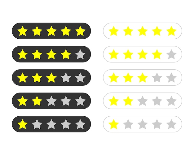 Vetor classificação classificação revisão ícone estrela definido em diferentes formas vetor ilustração isolada em fundo branco10 eps