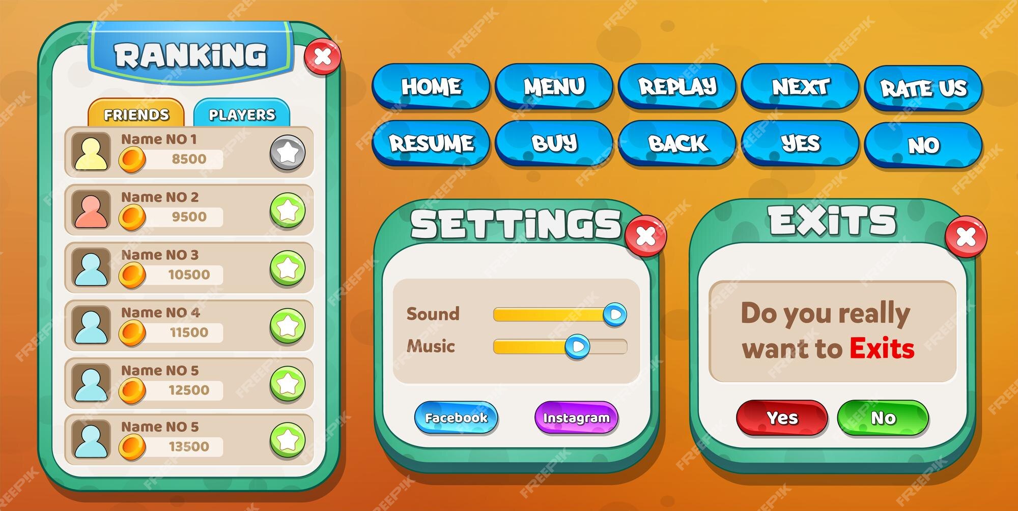 Menu Pop Up De Realização De Interface De Jogo Dos Desenhos Animados E  Botões Para Desenvolvimento De Jogos PNG , Jogos, Ui, Popup Do Jogo Imagem  PNG e PSD Para Download Gratuito