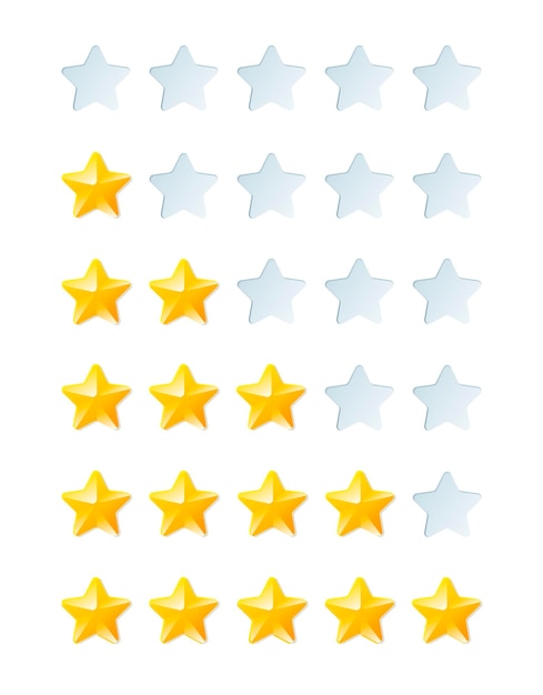 Vetor classificação de cinco estrelas nível de estrelas classificación de estrelas para avaliação da qualidade do serviço e feedback