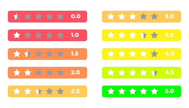 Classificação de estrelas ou revisão de clientes de 0 a 5 estrelas com coleção de botões coloridos