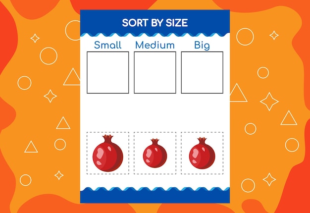 Classifique as imagens por tamanho com a planilha educacional de frutas para crianças