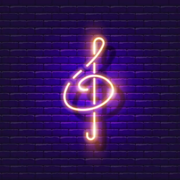 Clave de sol sinal de néon notação musical ícone luminoso símbolo de grupo musical ilustração vetorial para design conceito de música