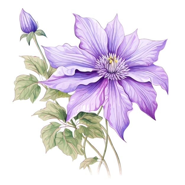 Vetor clematis flor vetor clipart fundo branco