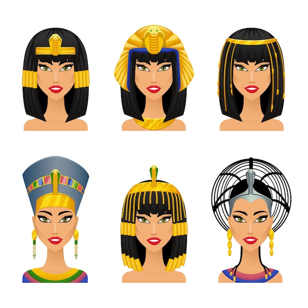 Vetor cleópatra rainha egípcia. mulher antiga, história e rosto, retrato nefertiti, ilustração vetorial