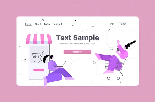 Vetor clientes mulheres usando o conceito de mercado móvel on-line do aplicativo de compras