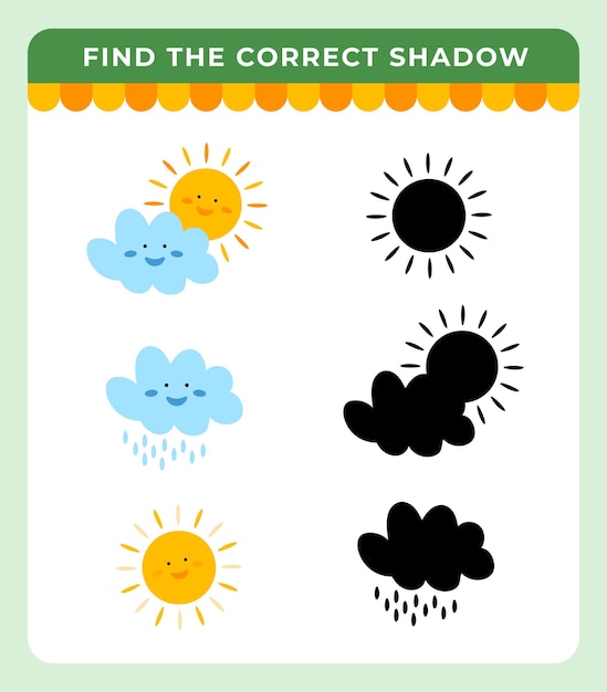 Vetor clima encontre a sombra correta jogo educativo para crianças