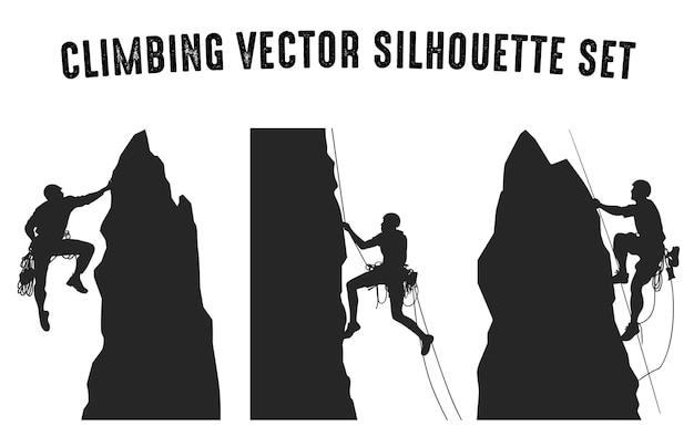 Vetor climber vector silhouette clipart bundle silhuetas de escalada de montanha em diferentes poses