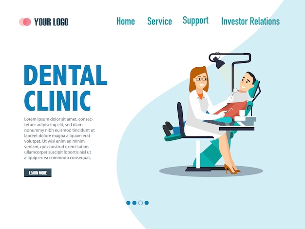 Vetor clínica odontológica e dentista landing page