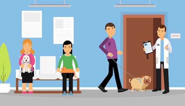 Clínica veterinária e medicina com homem Veterinário envolvido no diagnóstico e tratamento de doenças animais Ilustração do vetor