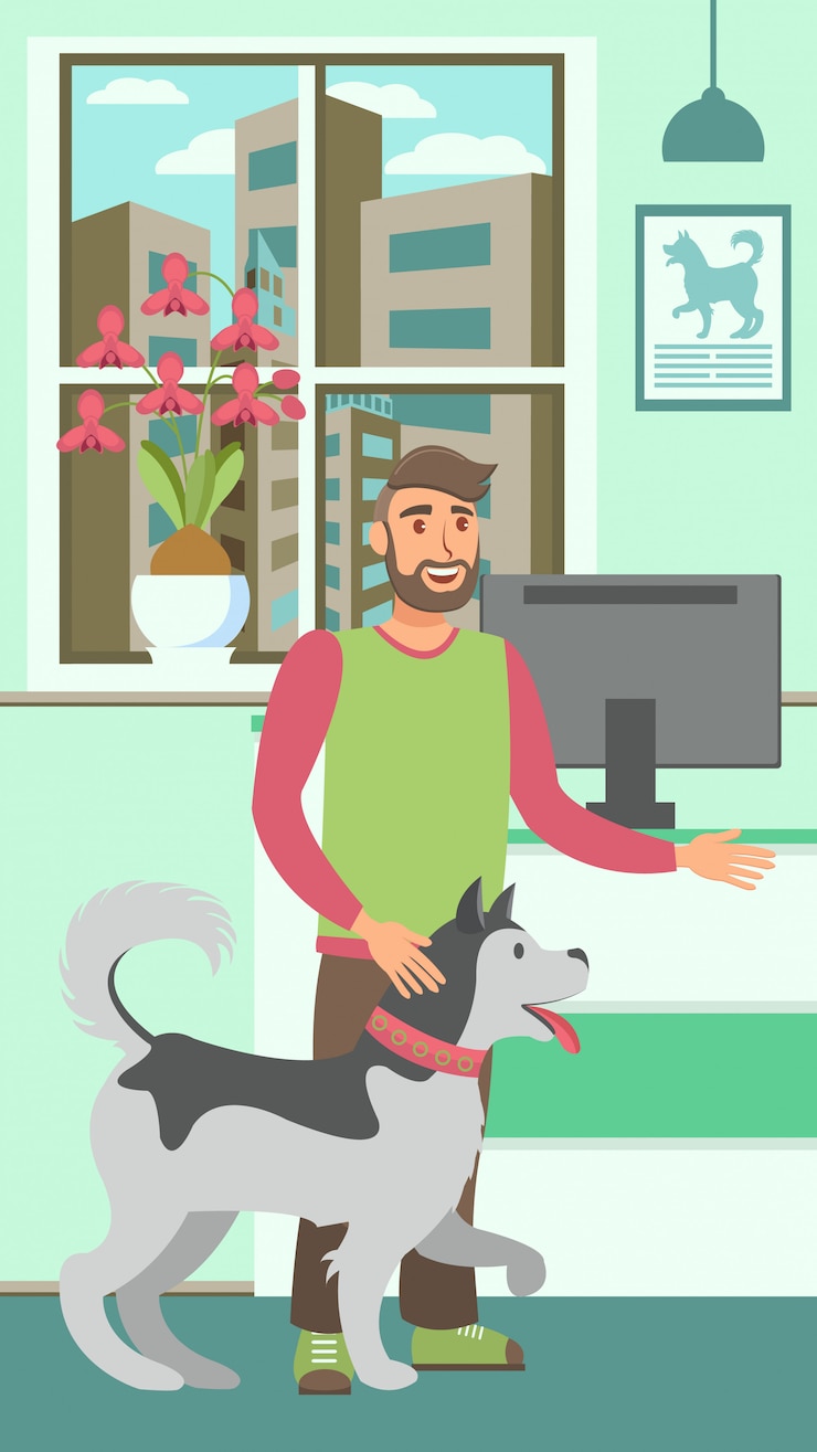 Vetor clínica veterinária plana vector cor ilustração