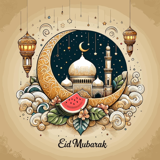 Vetor clip de arte eid mubarak design moderno eid ul fitr e eid ul adha ilustração vetorial