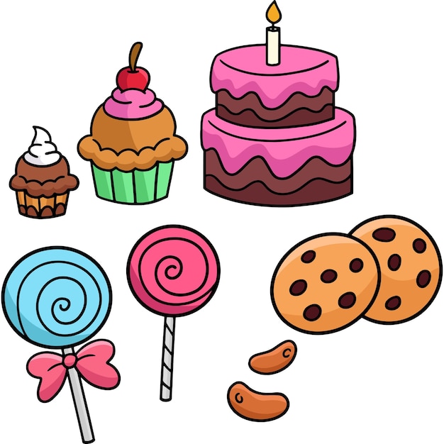 Clipart colorido de desenho animado de bolo de doces