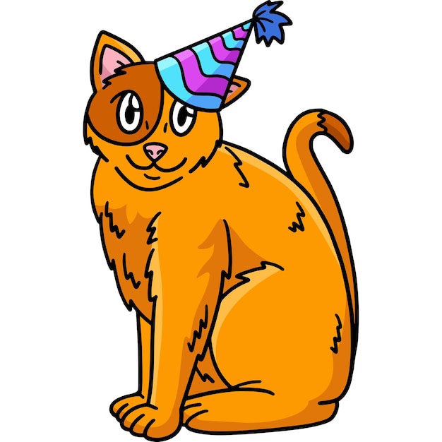 Clipart colorido de desenho animado de gato com chapéu de festa
