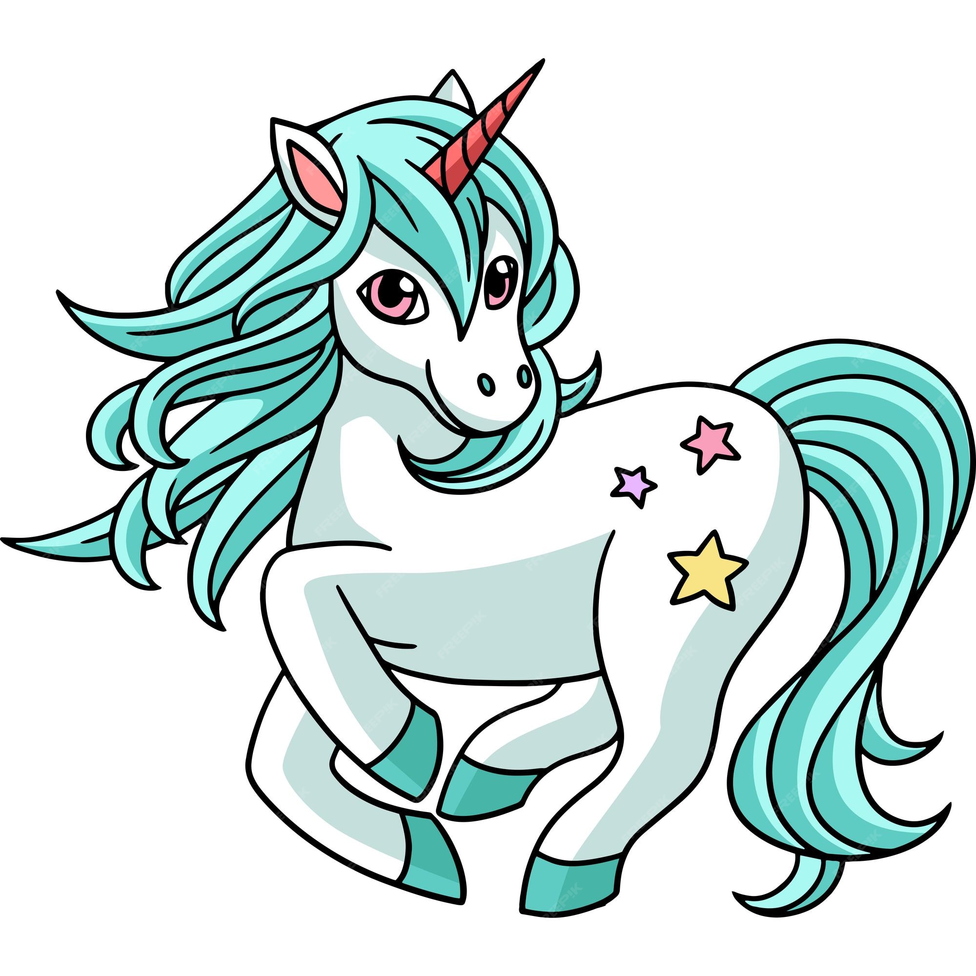 Clipart colorido de desenho animado de unicórnio com estrela