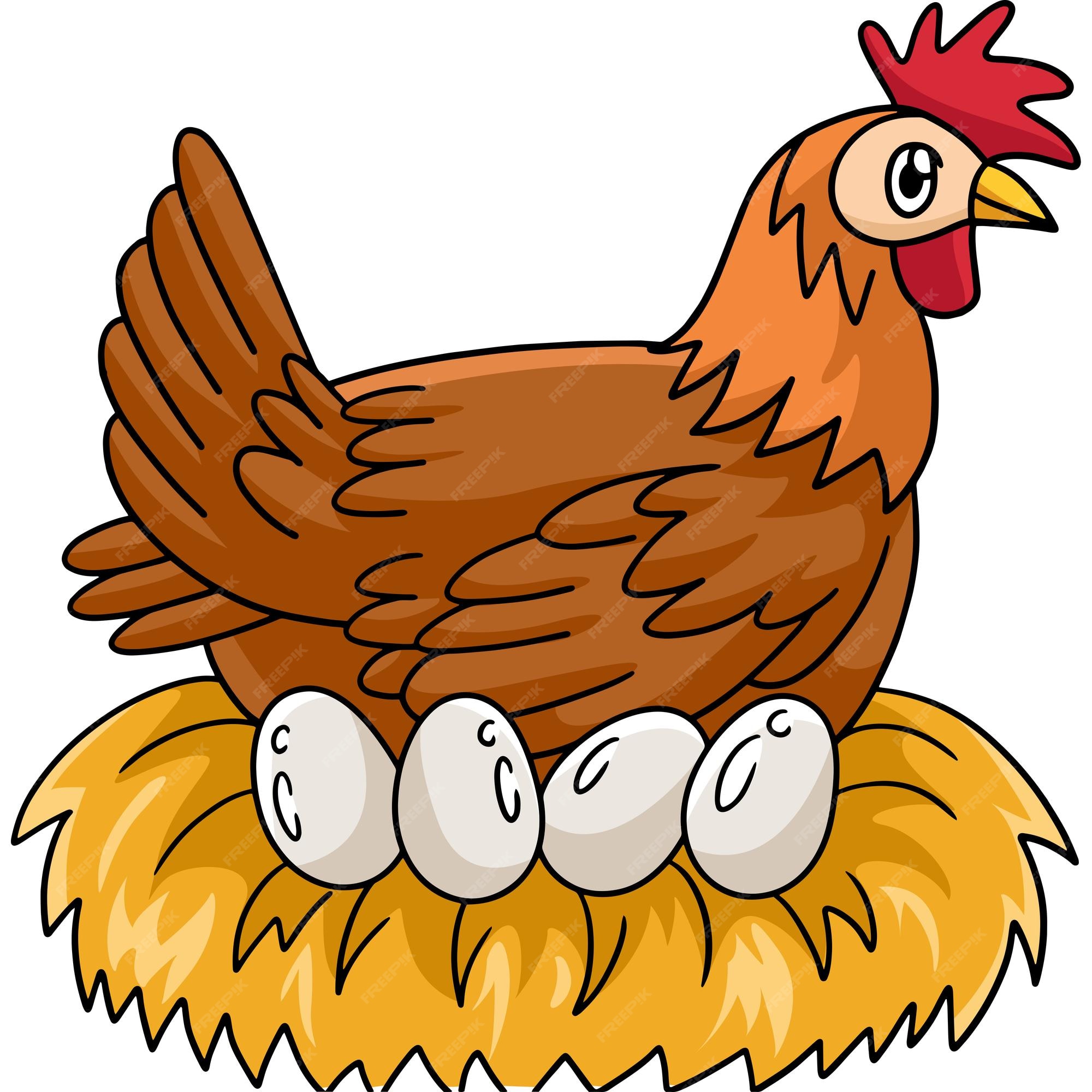 Clipart colorido de desenho de frango com ovo