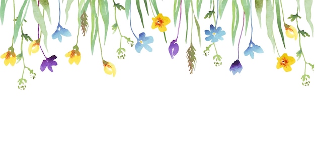 Vetor clipart de aquarela de fronteira de flores silvestres