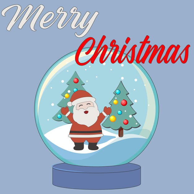 Clipart de desenho animado do Papai Noel com um globo de neve mágico concedendo desejos de Feliz Natal e Feliz Ano Novo
