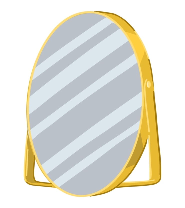 Vetor clipart de espelho redondo de desktop equipamento de maquiagem doodle ilustração vetorial de estilo desenho animado isolada em fundo branco