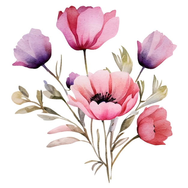 Clipart de flores em aquarela de vetor