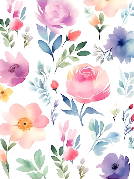 Clipart de folhas de flores em aquarela