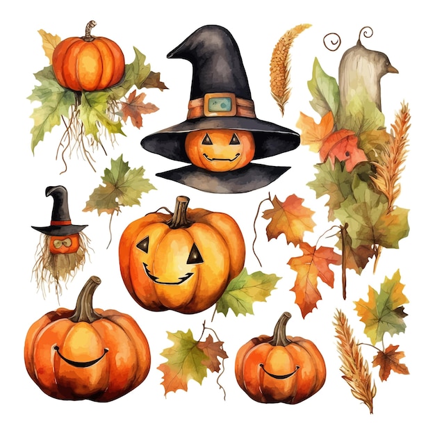 Clipart de halloween em aquarela de feriados de outono