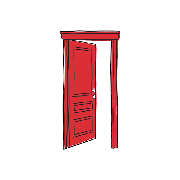 Clipart de ilustração vetorial simples de porta aberta vermelha com fundo branco