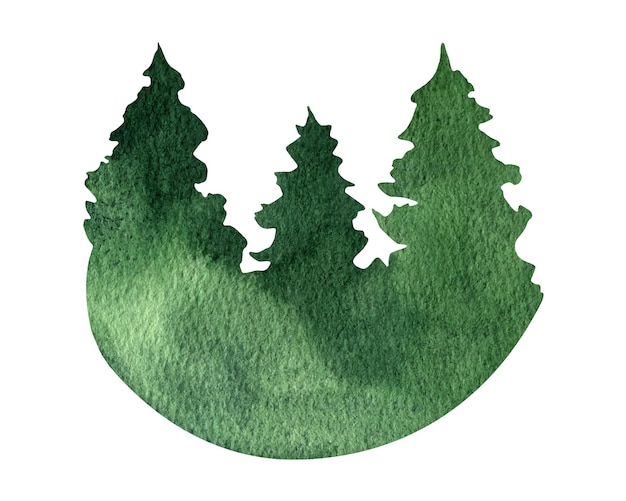 Vetor clipart de paisagem de floresta de abeto aquarela desenhado à mão