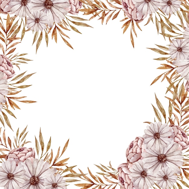 Vetor clipart de quadro de casamento boho pintado à mão em aquarela ilustração de folhas de palmeira tropical