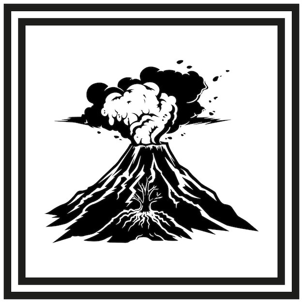 Vetor clipart de silhueta preta de erupção vulcânica em fundo branco