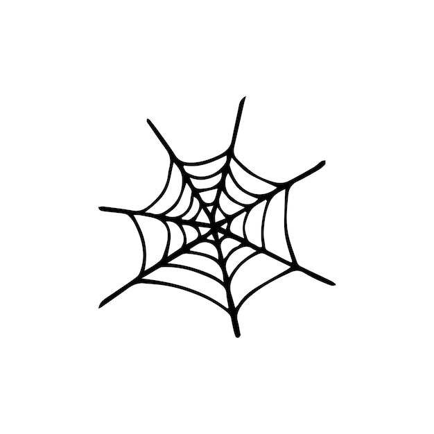 Clipart de teia de aranha de doodle desenhado à mão teia de aranha preto e branca vetorial para contorno de halloween