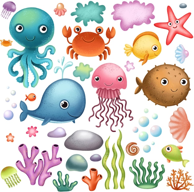 Vetor clipart do mar com vida marinha